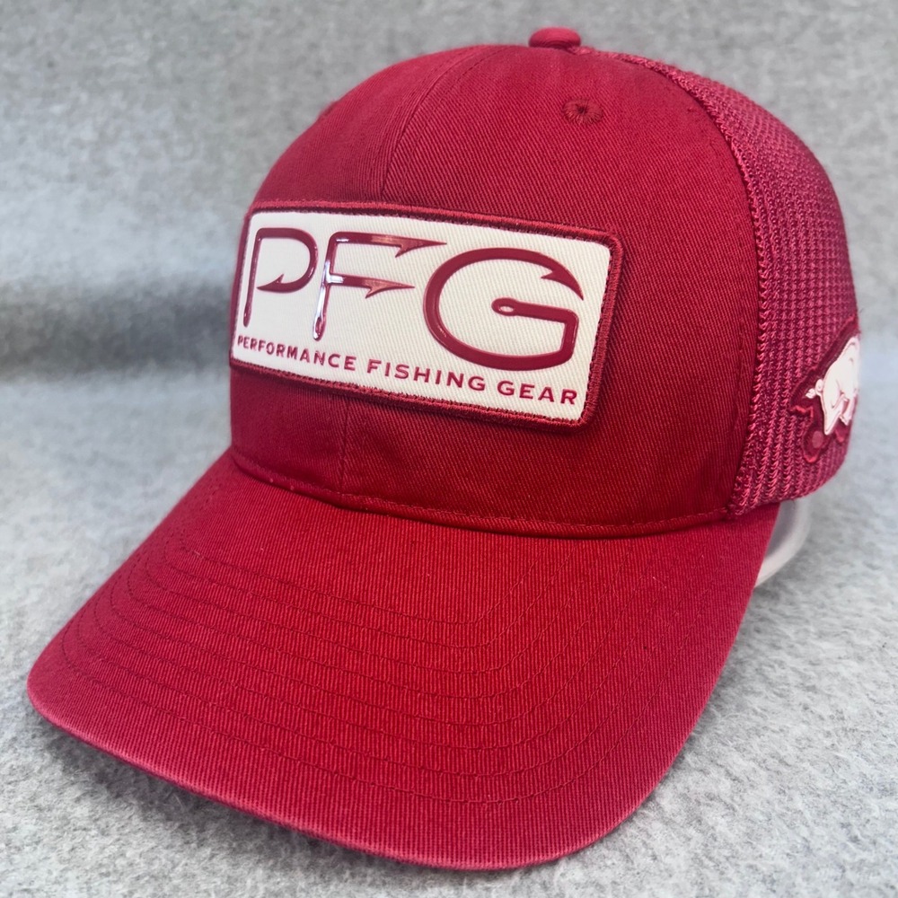 Arkansas Razorbacks Mens Red Columbia PFG Fishing Hat Mesh Back Flexfit L/XL